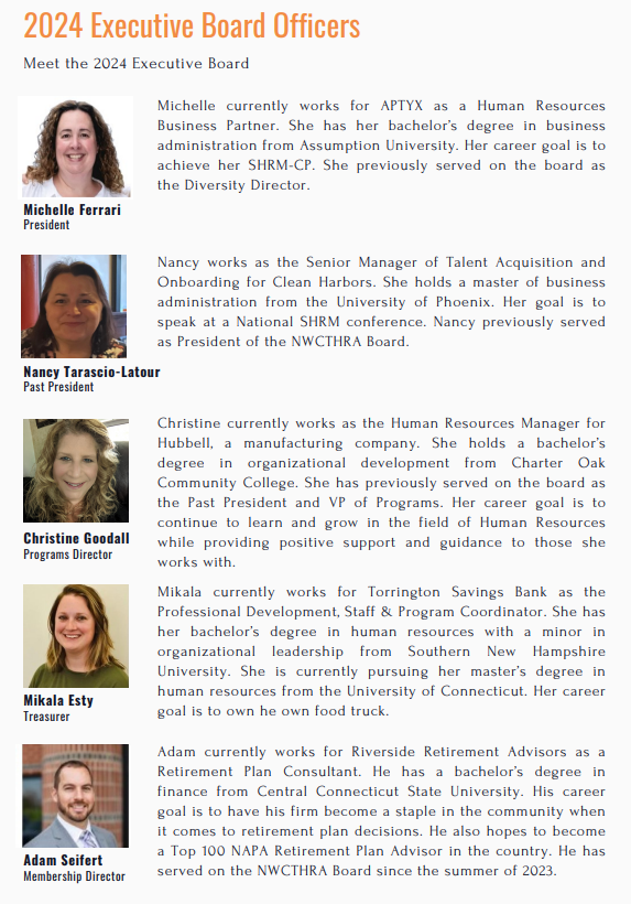 Executive Board Members NW Connecticut Human Resources Association